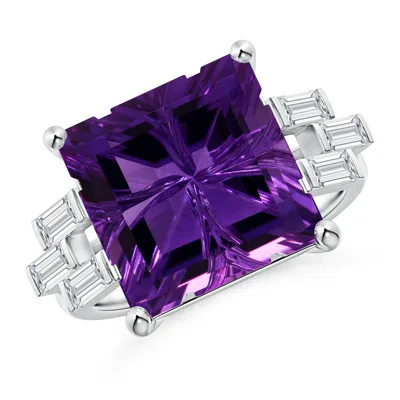Angara Gia Certified Square Amethyst & Baguette Diamond Rectangle Link Ring In Purple