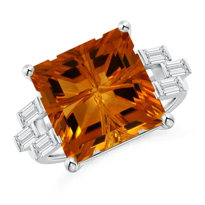 Angara Gia Certified Square Citrine & Baguette Diamond Rectangle Link Ring In Brown
