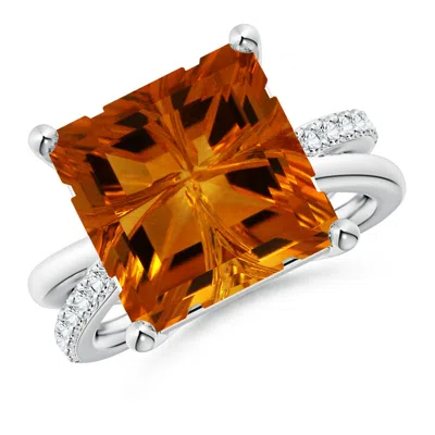Angara Gia Certified Square Citrine Crossover Shank Ring With Diamonds In Orange