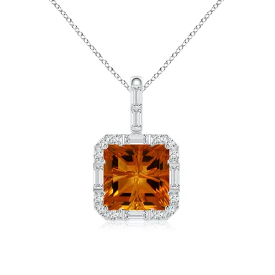 Angara Gia Certified Square Citrine Halo Pendant With Diamond Accents In Yellow