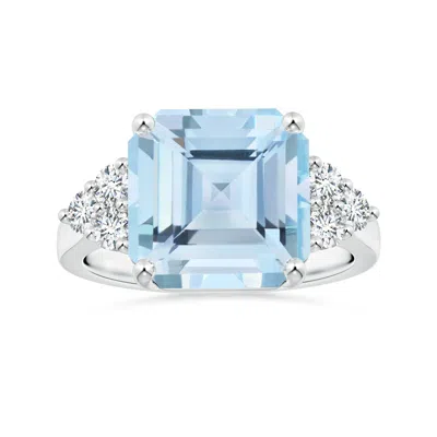 Angara Gia Certified Square Emerald-cut Aquamarine Ring With Diamonds In Blue