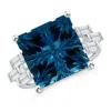 Angara Gia Certified Square London Blue Topaz & Baguette Diamond Rectangle Link Ring In White Gold/deep Greenish Blue