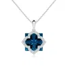 Angara Gia Certified Square London Blue Topaz And Diamond Clover Backset Pendant In White Gold/deep Greenish Blue