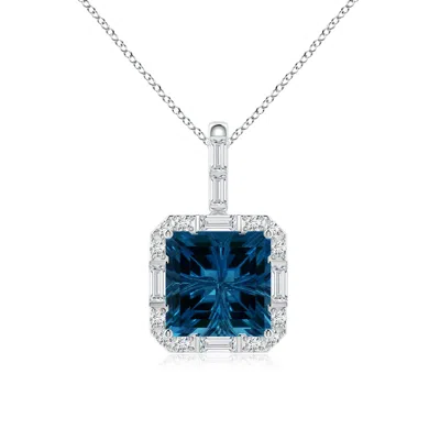 Angara Gia Certified Square London Blue Topaz Halo Pendant With Diamond Accents