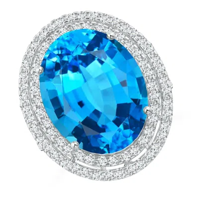 Angara Gia Certified Swiss Blue Topaz Double Halo Cocktail Ring In Metallic