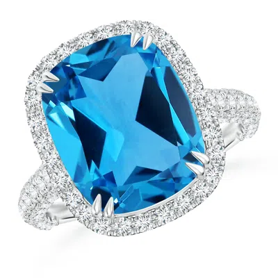 Angara Gia Certified Swiss Blue Topaz Halo Cocktail Ring In Metallic