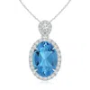 Angara Gia Certified Swiss Blue Topaz Halo Pendant With Scrollwork In White Gold/swiss Blue