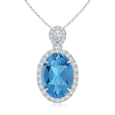 Angara Gia Certified Swiss Blue Topaz Halo Pendant With Scrollwork In Metallic