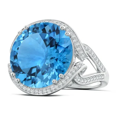 Angara Gia Certified Swiss Blue Topaz Interlocked Shank Halo Ring - 19.82 Ct Tw In Metallic