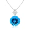 Angara Gia Certified Swiss Blue Topaz Pendant With Diamonds In White Gold/swiss Blue