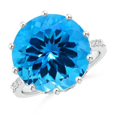 Angara Gia Certified Swiss Blue Topaz Solitaire Ring With Diamonds In Metallic