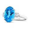 Angara Gia Certified Swiss Blue Topaz Three Stone Ring With Diamond - 8.4 Ct Tw In White Gold/light Swiss Blue
