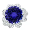 Angara Gia Certified Tanzanite Floral Cocktail Ring With Diamonds In White Gold/rich Violet Blue
