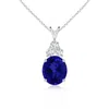 Angara Gia Certified Tanzanite Solitaire Pendant With Trio Diamonds In White Gold/deep Rich Violet Blue