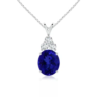 Angara Gia Certified Tanzanite Solitaire Pendant With Trio Diamonds In Metallic