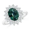 Angara Gia Certified Teal Montana Sapphire Ring With Floral Halo In White Gold/medium Greenish Blue