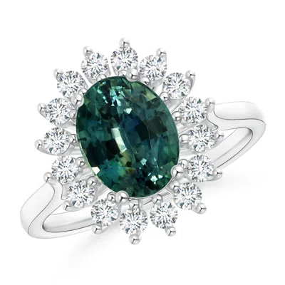 Angara Gia Certified Teal Montana Sapphire Ring With Floral Halo In Green