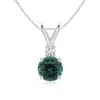 Angara Gia Certified Teal Montana Sapphire Solitaire Pendant With Diamond V-bale In White Gold/medium Greenish Blue