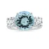 Angara Gia Certified Three Stone Aquamarine Reverse Tapered Shank Ring With Leaf Motifs In White Gold/sky Blue