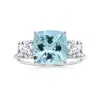 Angara Gia Certified Three Stone Cushion Aquamarine Knife-edge Ring With Diamonds In White Gold/light Swiss Blue