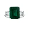 Angara Gia Certified Three Stone Emerald-cut Emerald Knife-edge Shank Ring With Diamonds In White Gold/medium Green