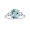 Angara Gia Certified Three Stone Oval Aquamarine Knife-edged Shank Ring In White Gold/sky Blue