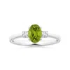 Angara Gia Certified Three Stone Oval Peridot Reverse Tapered Shank Ring With Leaf Motifs In White Gold/yellowish Green