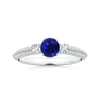 Angara Gia Certified Three Stone Sapphire Knife-edged Shank Ring With Milgrain In White Gold/deep Rich Blue