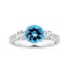 Angara Gia Certified Three Stone Swiss Blue Topaz Leaf Ring With Diamonds In White Gold/swiss Blue