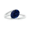 Angara Gia Certified Tilted Oval Sapphire Solitaire Ring With Split Bypass Shank In White Gold/medium To Rich Blue