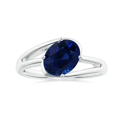 Angara Gia Certified Tilted Oval Sapphire Solitaire Ring With Split Bypass Shank In Metallic