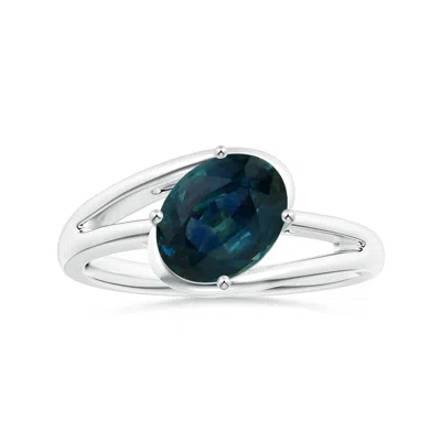 Angara Gia Certified Tilted Solitaire Oval Teal Sapphire Split Bypass Ring In Metallic