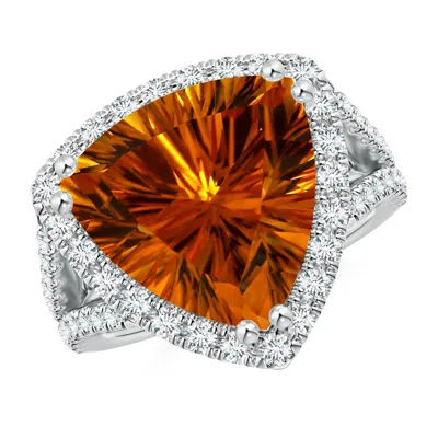 Angara Gia Certified Trillion Citrine Cocktail Ring With Diamond Accents In Yellow