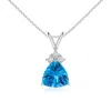 Angara Gia Certified Trillion Swiss Blue Topaz Pendant With Trio Diamonds In White Gold/swiss Blue