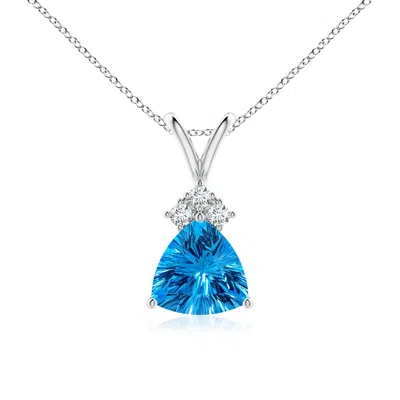 Angara Gia Certified Trillion Swiss Blue Topaz Pendant With Trio Diamonds