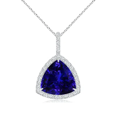 Angara Gia Certified Trillion Tanzanite Halo Dangle Pendant In Metallic
