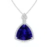 Angara Gia Certified Trillion Tanzanite Halo Pendant With Diamonds In White Gold/deep Rich Violet Blue