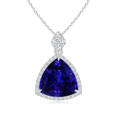 Angara Gia Certified Trillion Tanzanite Halo Pendant With Diamonds In Metallic