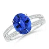 Angara Gia Certified Twin Shank Oval Blue Sapphire Ring With Diamonds In White Gold/deep Rich Blue