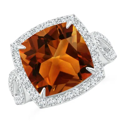 Angara Gia Certified Vintage Style Cushion Citrine Split Shank Ring In Metallic