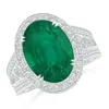 Angara Gia Certified Vintage Style Oval Emerald Split Shank Ring In White Gold/medium Green