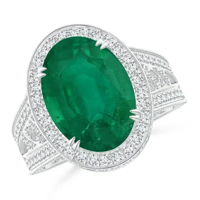 Angara Gia Certified Vintage Style Oval Emerald Split Shank Ring In Green