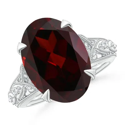 Angara Gia Certified Vintage Style Oval Garnet Fleur De Lis Ring In Metallic