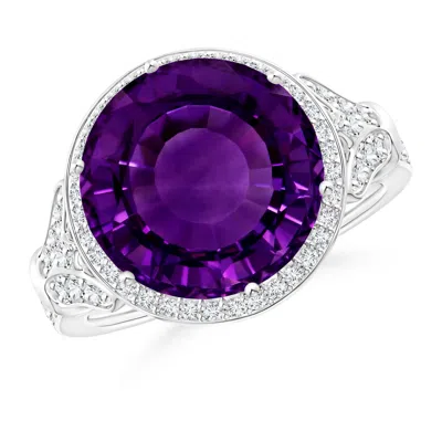 Angara Gia Certified Vintage Style Round Amethyst Cocktail Ring In Metallic