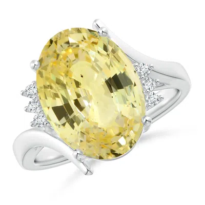 Angara Gia Certified Yellow Sapphire Bypass Ring With Diamonds In Metallic