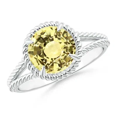 Angara Gia Certified Yellow Sapphire Twist Rope Split Shank Ring In White