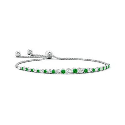 Angara Graduated Bezel-set Emerald And Diamond Bolo Bracelet In Green