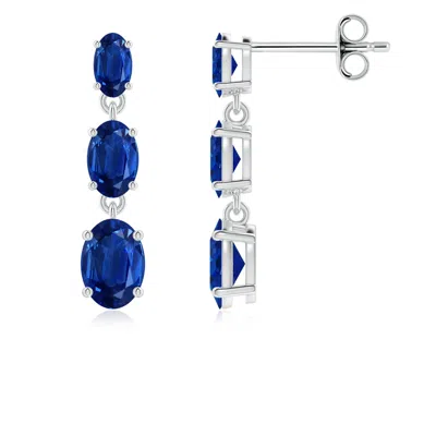 Angara Graduated Oval Blue Sapphire Three Stone Earrings
