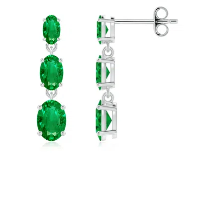 Angara Graduated Oval Emerald Three Stone Earrings In Green