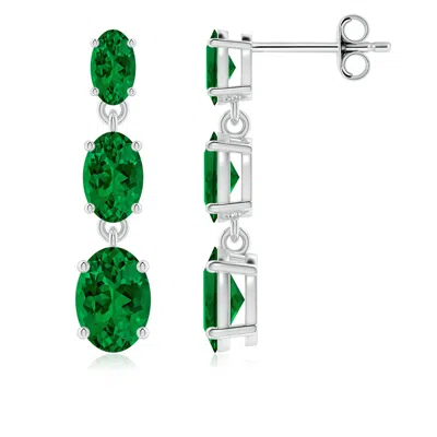 Angara Graduated Oval Lab-grown Emerald Three Stone Earrings In Metallic